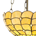 NLK00439 Chrisy 3 Light Up Lighter Pendant With 30cm Tiffany Shade Beige/Clear Crystal/Aged Antique Brass
