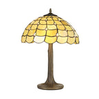 NLK00449 Chrisy 2 Light Tree Like Table Lamp With 40cm Tiffany Shade Beige/Clear Crystal/Aged Antique Brass