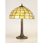 NLK00449 Chrisy 2 Light Tree Like Table Lamp With 40cm Tiffany Shade Beige/Clear Crystal/Aged Antique Brass