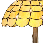 NLK00449 Chrisy 2 Light Tree Like Table Lamp With 40cm Tiffany Shade Beige/Clear Crystal/Aged Antique Brass