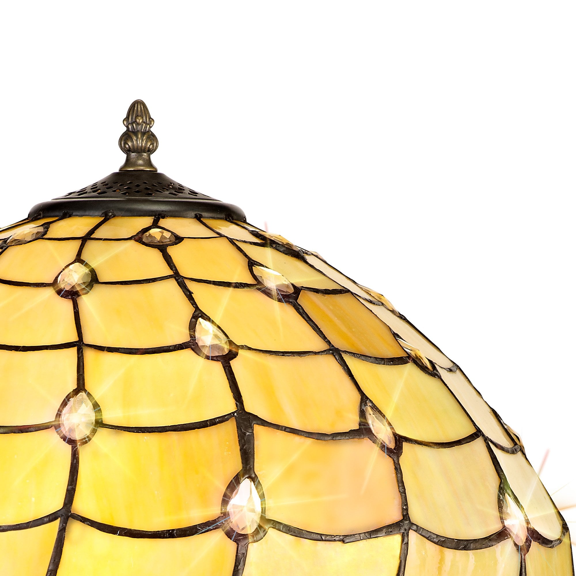 NLK00449 Chrisy 2 Light Tree Like Table Lamp With 40cm Tiffany Shade Beige/Clear Crystal/Aged Antique Brass
