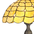 NLK00459 Chrisy 2 Light Curved Table Lamp With 40cm Tiffany Shade Beige/Clear Crystal/Aged Antique Brass