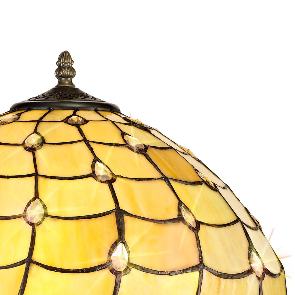 NLK00459 Chrisy 2 Light Curved Table Lamp With 40cm Tiffany Shade Beige/Clear Crystal/Aged Antique Brass