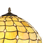NLK00459 Chrisy 2 Light Curved Table Lamp With 40cm Tiffany Shade Beige/Clear Crystal/Aged Antique Brass