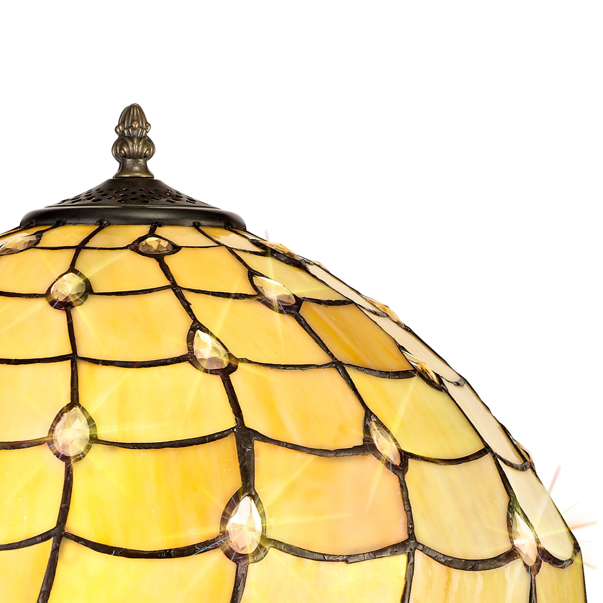 NLK00459 Chrisy 2 Light Curved Table Lamp With 40cm Tiffany Shade Beige/Clear Crystal/Aged Antique Brass