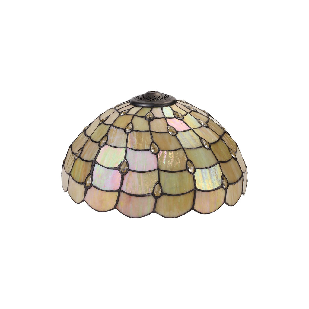 NLK00459 Chrisy 2 Light Curved Table Lamp With 40cm Tiffany Shade Beige/Clear Crystal/Aged Antique Brass