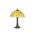 NLK00469 Chrisy 2 Light Octagonal Table Lamp With 40cm Tiffany Shade Beige/Clear Crystal/Aged Antique Brass