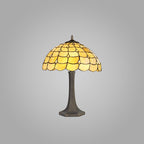 NLK00469 Chrisy 2 Light Octagonal Table Lamp With 40cm Tiffany Shade Beige/Clear Crystal/Aged Antique Brass