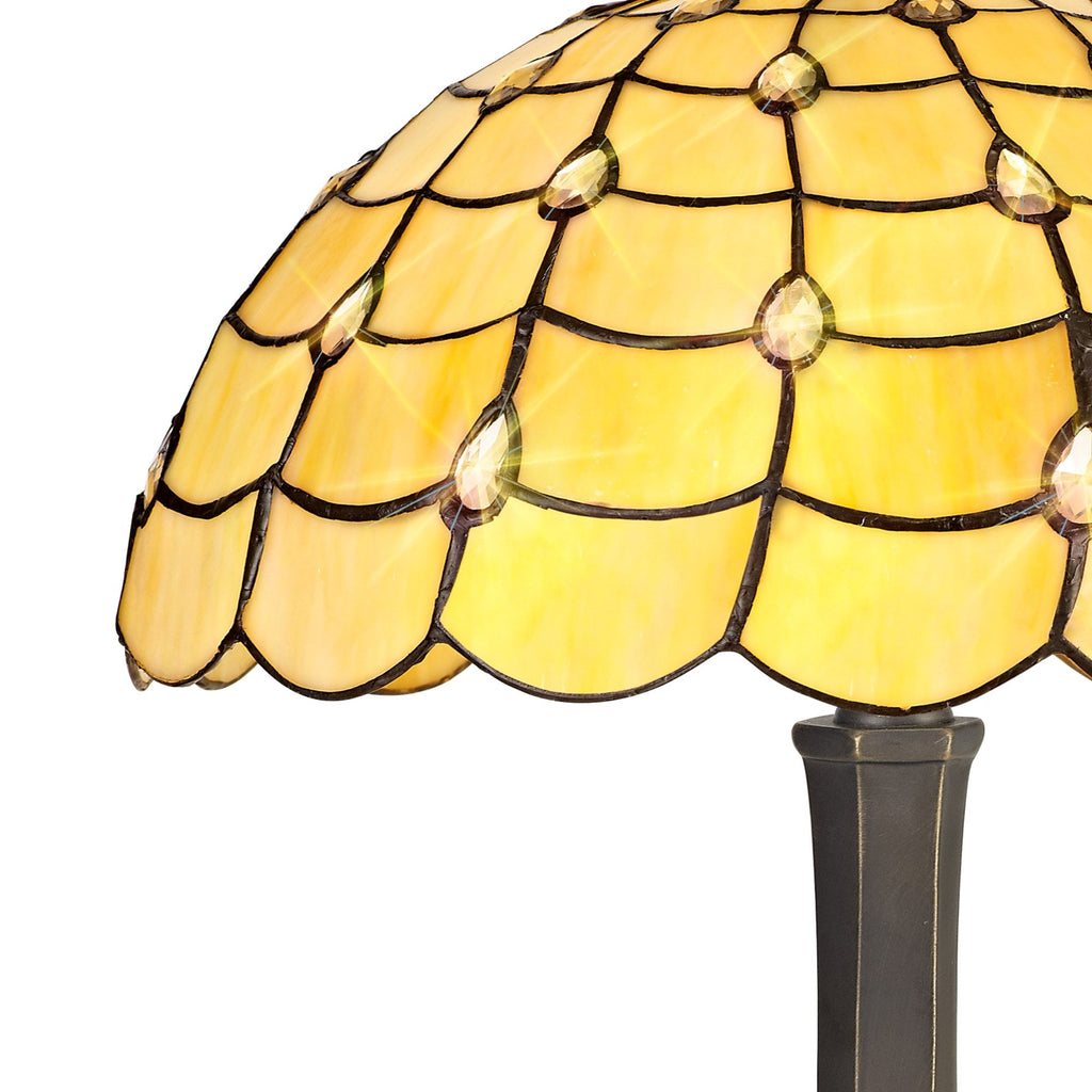 NLK00469 Chrisy 2 Light Octagonal Table Lamp With 40cm Tiffany Shade Beige/Clear Crystal/Aged Antique Brass