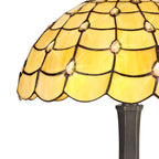 NLK00469 Chrisy 2 Light Octagonal Table Lamp With 40cm Tiffany Shade Beige/Clear Crystal/Aged Antique Brass