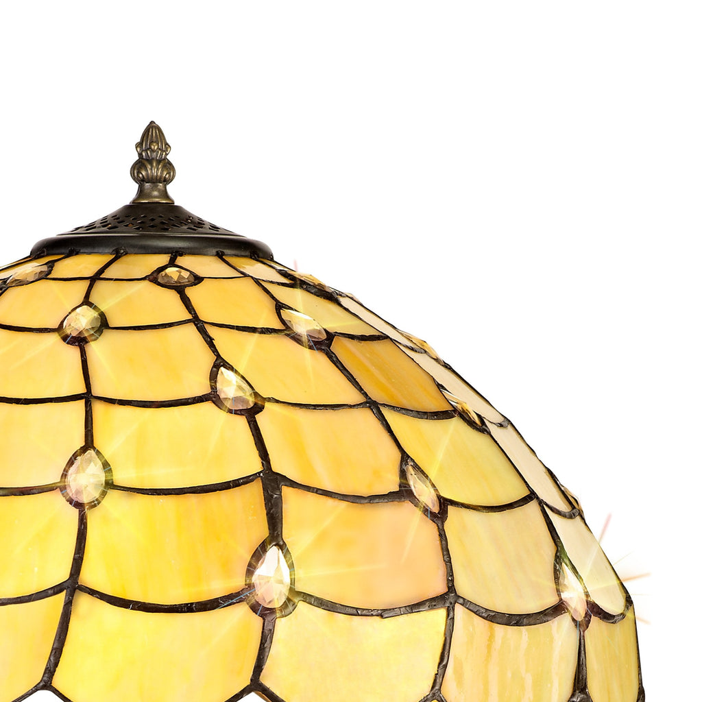 NLK00469 Chrisy 2 Light Octagonal Table Lamp With 40cm Tiffany Shade Beige/Clear Crystal/Aged Antique Brass