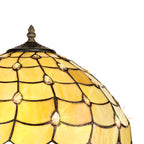NLK00469 Chrisy 2 Light Octagonal Table Lamp With 40cm Tiffany Shade Beige/Clear Crystal/Aged Antique Brass