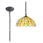 NLK00479 Chrisy 1 Light Down Lighter Pendant With 40cm Tiffany Shade Beige/Clear Crystal/Aged Antique Brass