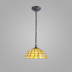 NLK00479 Chrisy 1 Light Down Lighter Pendant With 40cm Tiffany Shade Beige/Clear Crystal/Aged Antique Brass