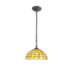 NLK00479 Chrisy 1 Light Down Lighter Pendant With 40cm Tiffany Shade Beige/Clear Crystal/Aged Antique Brass