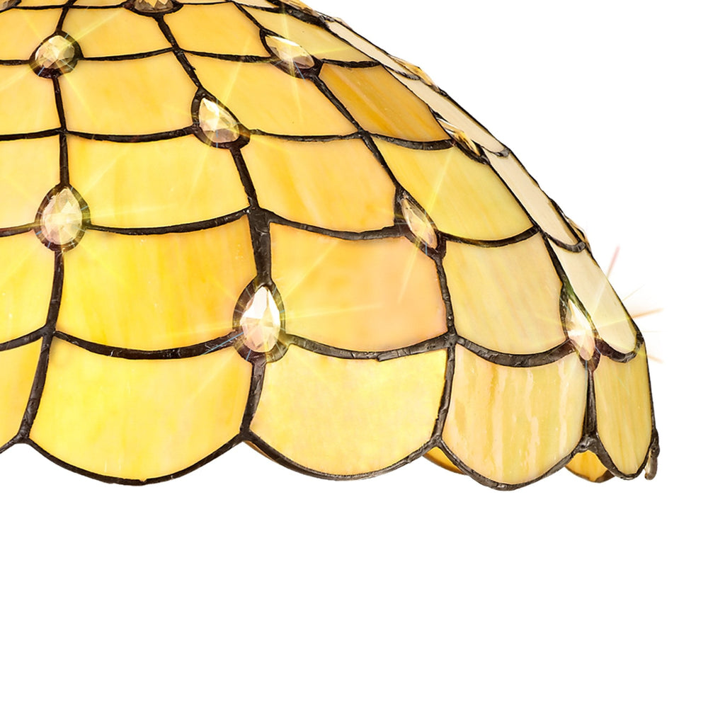NLK00479 Chrisy 1 Light Down Lighter Pendant With 40cm Tiffany Shade Beige/Clear Crystal/Aged Antique Brass