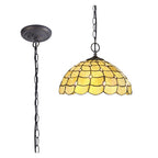 NLK00489 Chrisy 2 Light Down Lighter Pendant With 40cm Tiffany Shade Beige/Clear Crystal/Aged Antique Brass