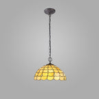 NLK00489 Chrisy 2 Light Down Lighter Pendant With 40cm Tiffany Shade Beige/Clear Crystal/Aged Antique Brass