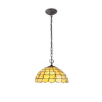 NLK00489 Chrisy 2 Light Down Lighter Pendant With 40cm Tiffany Shade Beige/Clear Crystal/Aged Antique Brass