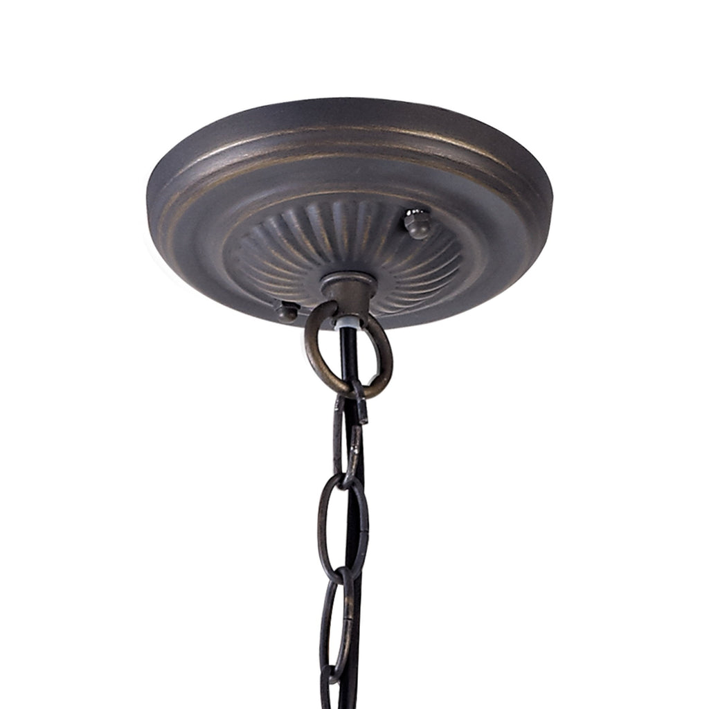 NLK00489 Chrisy 2 Light Down Lighter Pendant With 40cm Tiffany Shade Beige/Clear Crystal/Aged Antique Brass