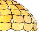 NLK00489 Chrisy 2 Light Down Lighter Pendant With 40cm Tiffany Shade Beige/Clear Crystal/Aged Antique Brass