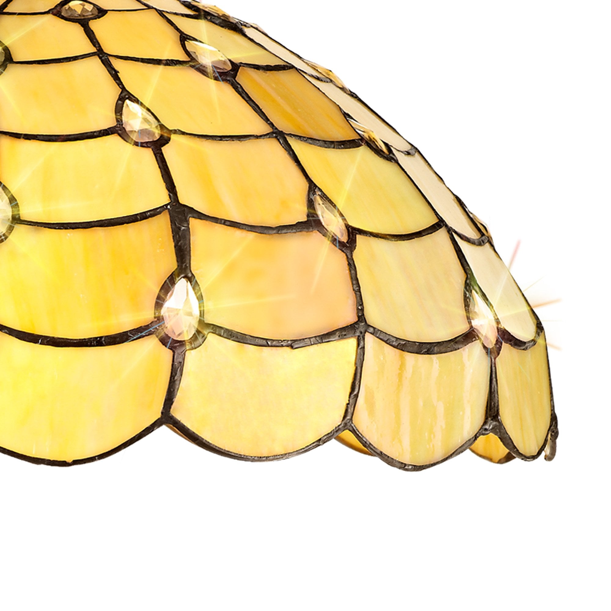 NLK00489 Chrisy 2 Light Down Lighter Pendant With 40cm Tiffany Shade Beige/Clear Crystal/Aged Antique Brass