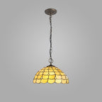 NLK00499 Chrisy 3 Light Down Lighter Pendant With 40cm Tiffany Shade Beige/Clear Crystal/Aged Antique Brass