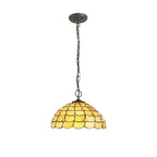NLK00499 Chrisy 3 Light Down Lighter Pendant With 40cm Tiffany Shade Beige/Clear Crystal/Aged Antique Brass