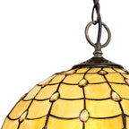 NLK00499 Chrisy 3 Light Down Lighter Pendant With 40cm Tiffany Shade Beige/Clear Crystal/Aged Antique Brass