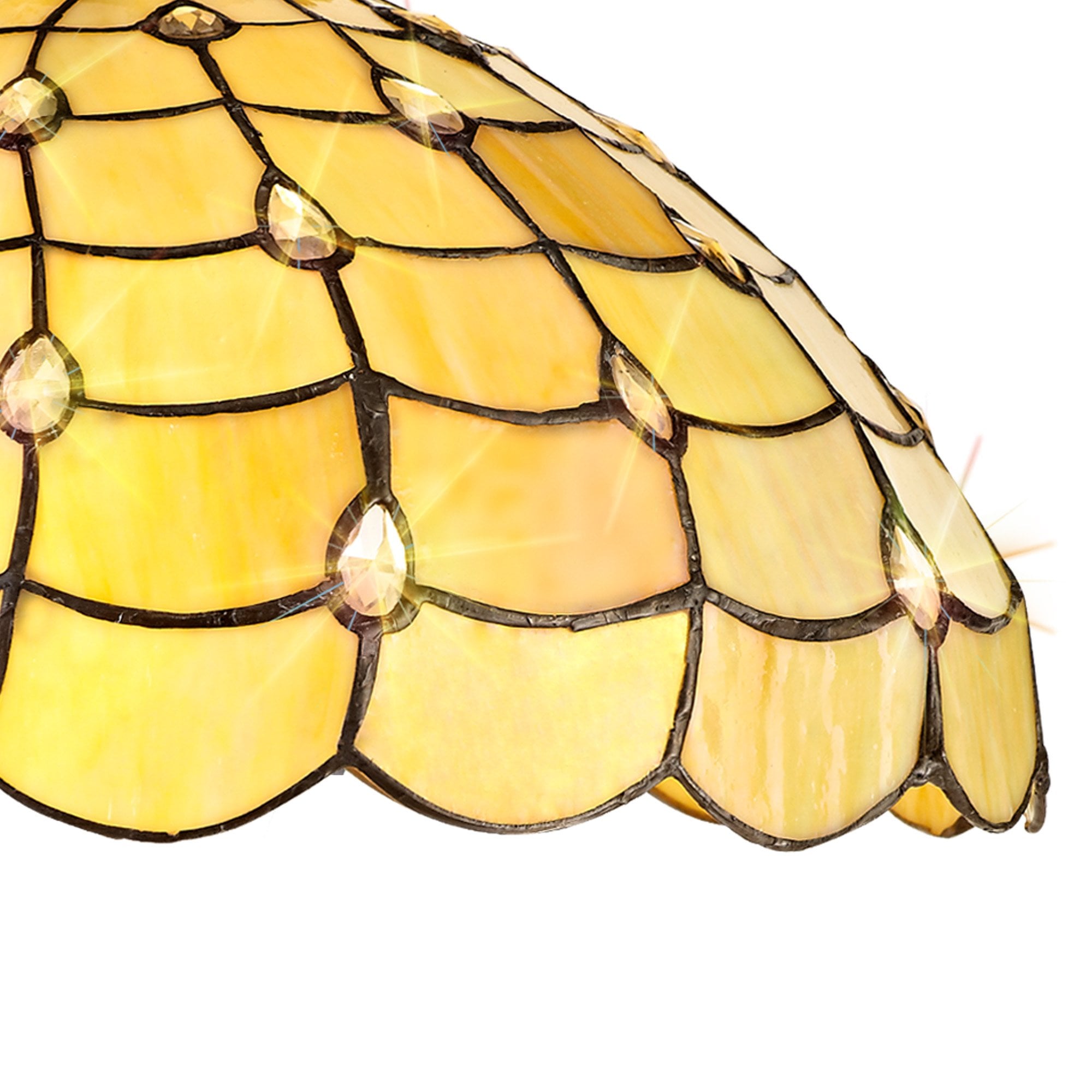 NLK00499 Chrisy 3 Light Down Lighter Pendant With 40cm Tiffany Shade Beige/Clear Crystal/Aged Antique Brass