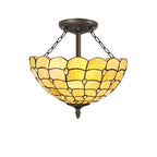NLK00509 Chrisy 3 Light Semi Ceiling With 40cm Tiffany Shade Beige/Clear Crystal/Aged Antique Brass