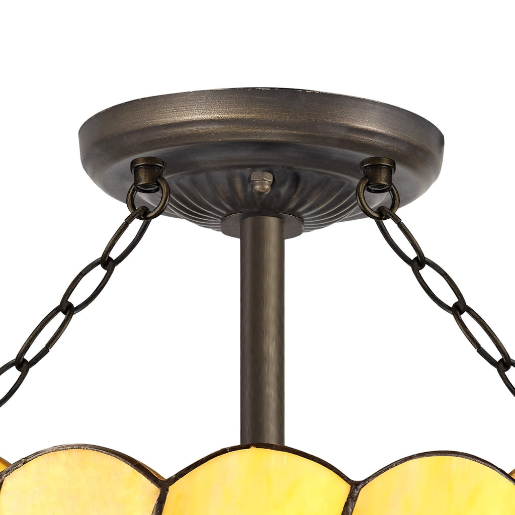 NLK00509 Chrisy 3 Light Semi Ceiling With 40cm Tiffany Shade Beige/Clear Crystal/Aged Antique Brass
