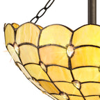 NLK00509 Chrisy 3 Light Semi Ceiling With 40cm Tiffany Shade Beige/Clear Crystal/Aged Antique Brass