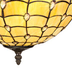 NLK00509 Chrisy 3 Light Semi Ceiling With 40cm Tiffany Shade Beige/Clear Crystal/Aged Antique Brass