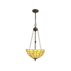NLK00519 Chrisy 3 Light Up Lighter Pendant With 40cm Tiffany Shade Beige/Clear Crystal/Aged Antique Brass