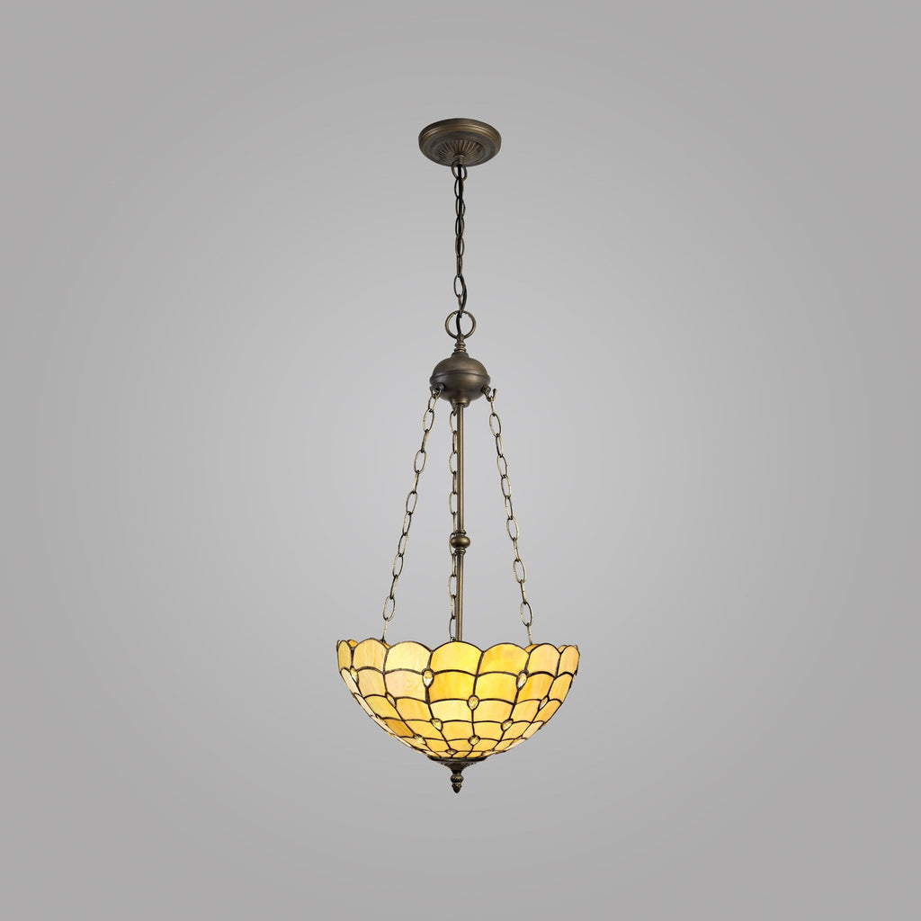 NLK00519 Chrisy 3 Light Up Lighter Pendant With 40cm Tiffany Shade Beige/Clear Crystal/Aged Antique Brass