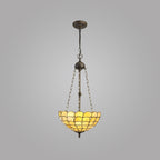 NLK00519 Chrisy 3 Light Up Lighter Pendant With 40cm Tiffany Shade Beige/Clear Crystal/Aged Antique Brass