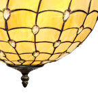 NLK00519 Chrisy 3 Light Up Lighter Pendant With 40cm Tiffany Shade Beige/Clear Crystal/Aged Antique Brass