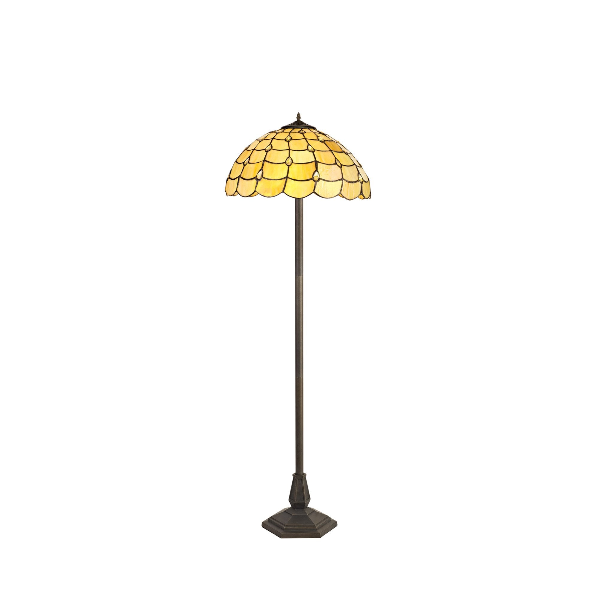 NLK00529 Chrisy 2 Light Octagonal Floor Lamp With 40cm Tiffany Shade Beige/Clear Crystal/Aged Antique Brass