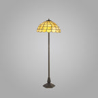 NLK00529 Chrisy 2 Light Octagonal Floor Lamp With 40cm Tiffany Shade Beige/Clear Crystal/Aged Antique Brass