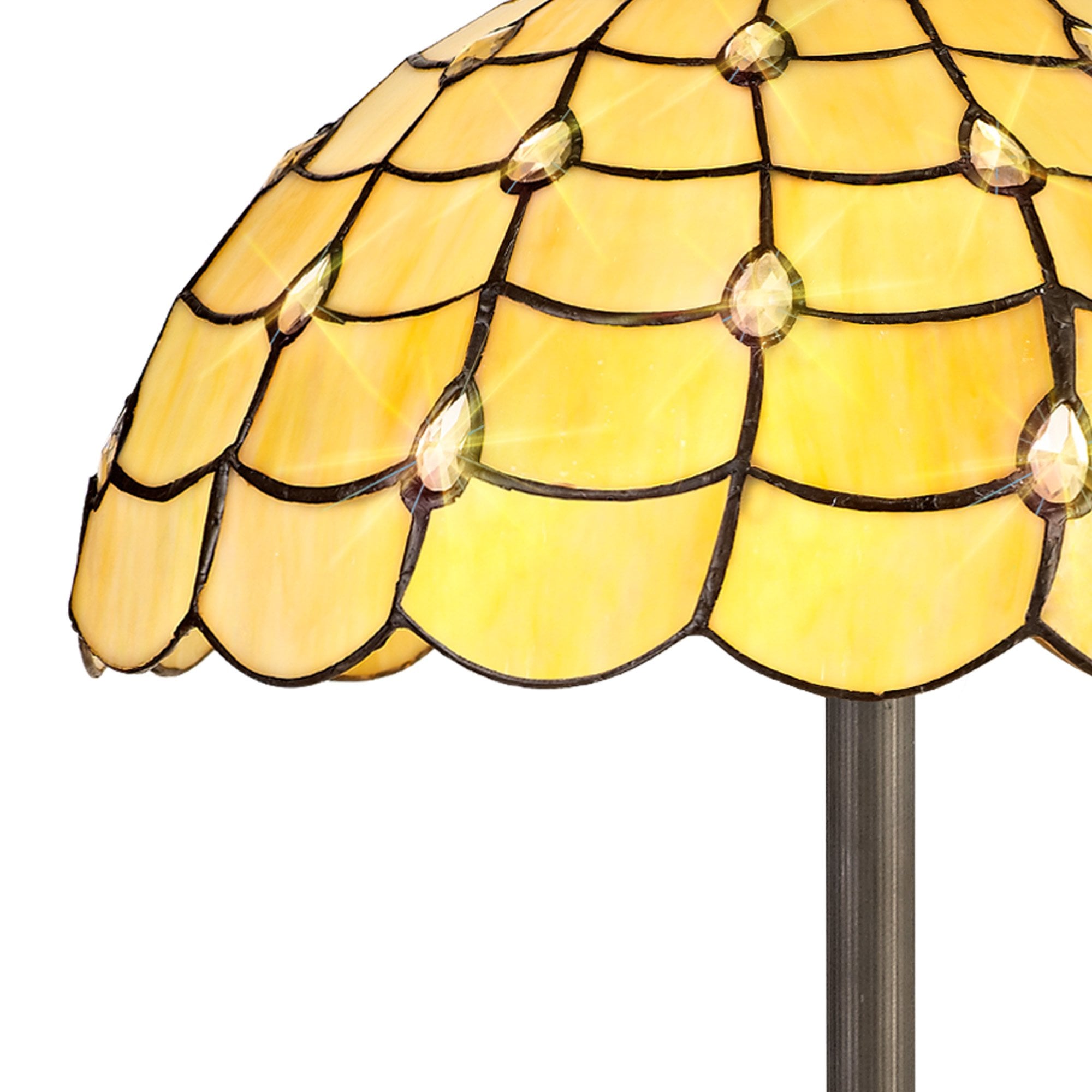 NLK00529 Chrisy 2 Light Octagonal Floor Lamp With 40cm Tiffany Shade Beige/Clear Crystal/Aged Antique Brass