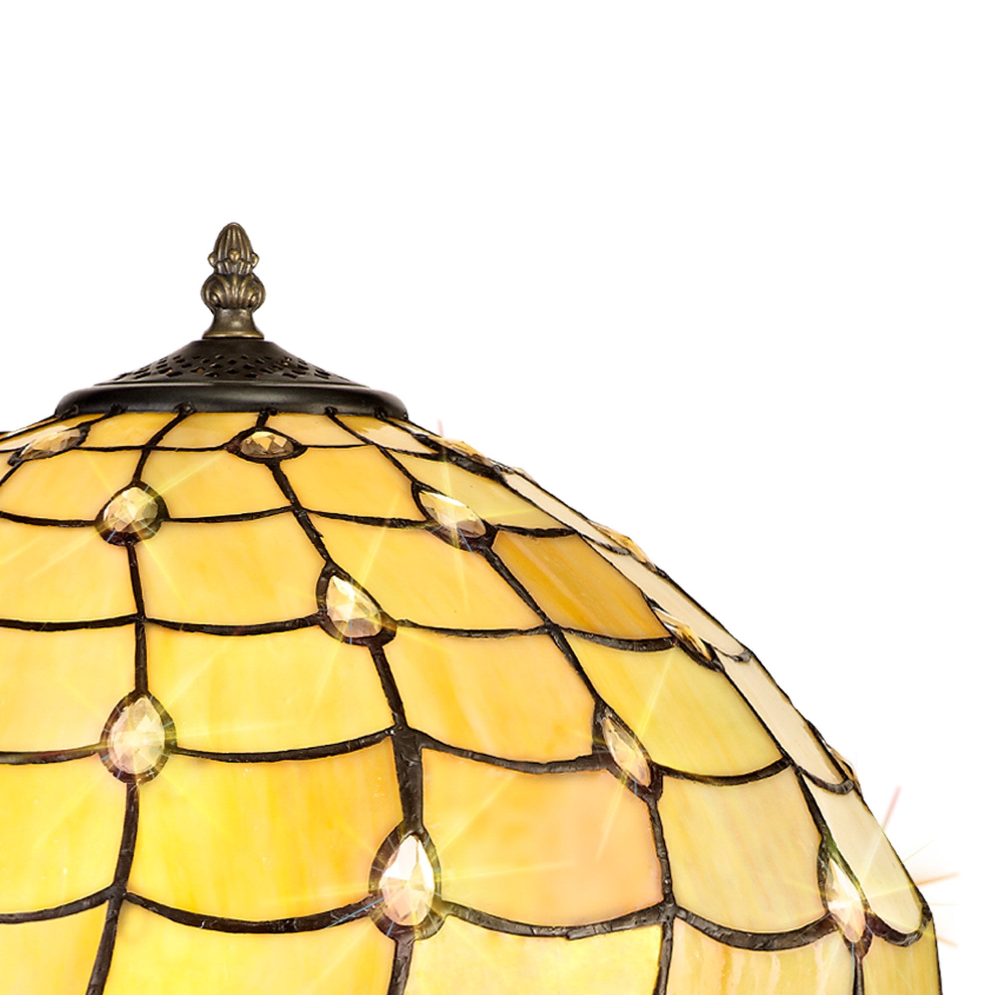 NLK00529 Chrisy 2 Light Octagonal Floor Lamp With 40cm Tiffany Shade Beige/Clear Crystal/Aged Antique Brass