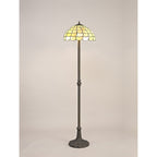 NLK00539 Chrisy 2 Light Leaf Design Floor Lamp With 40cm Tiffany Shade Beige/Clear Crystal/Aged Antique Brass