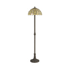 NLK00539 Chrisy 2 Light Leaf Design Floor Lamp With 40cm Tiffany Shade Beige/Clear Crystal/Aged Antique Brass
