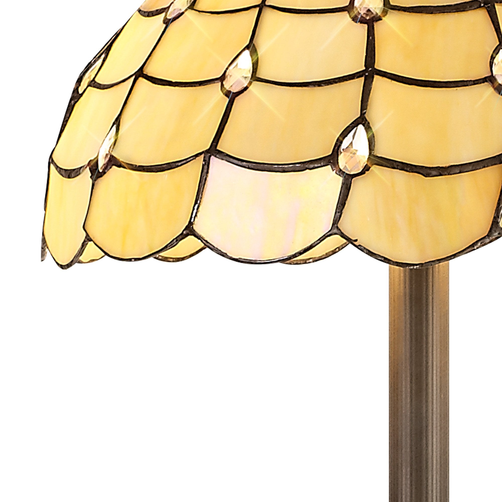 NLK00539 Chrisy 2 Light Leaf Design Floor Lamp With 40cm Tiffany Shade Beige/Clear Crystal/Aged Antique Brass