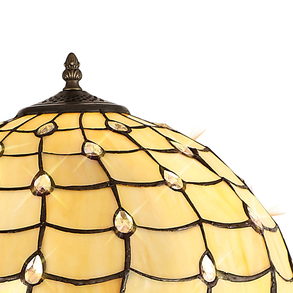 NLK00539 Chrisy 2 Light Leaf Design Floor Lamp With 40cm Tiffany Shade Beige/Clear Crystal/Aged Antique Brass