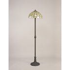 NLK00539 Chrisy 2 Light Leaf Design Floor Lamp With 40cm Tiffany Shade Beige/Clear Crystal/Aged Antique Brass