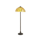 NLK00549 Chrisy 2 Light Stepped Design Floor Lamp With 40cm Tiffany Shade Beige/Clear Crystal/Aged Antique Brass