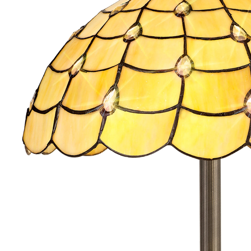 NLK00549 Chrisy 2 Light Stepped Design Floor Lamp With 40cm Tiffany Shade Beige/Clear Crystal/Aged Antique Brass