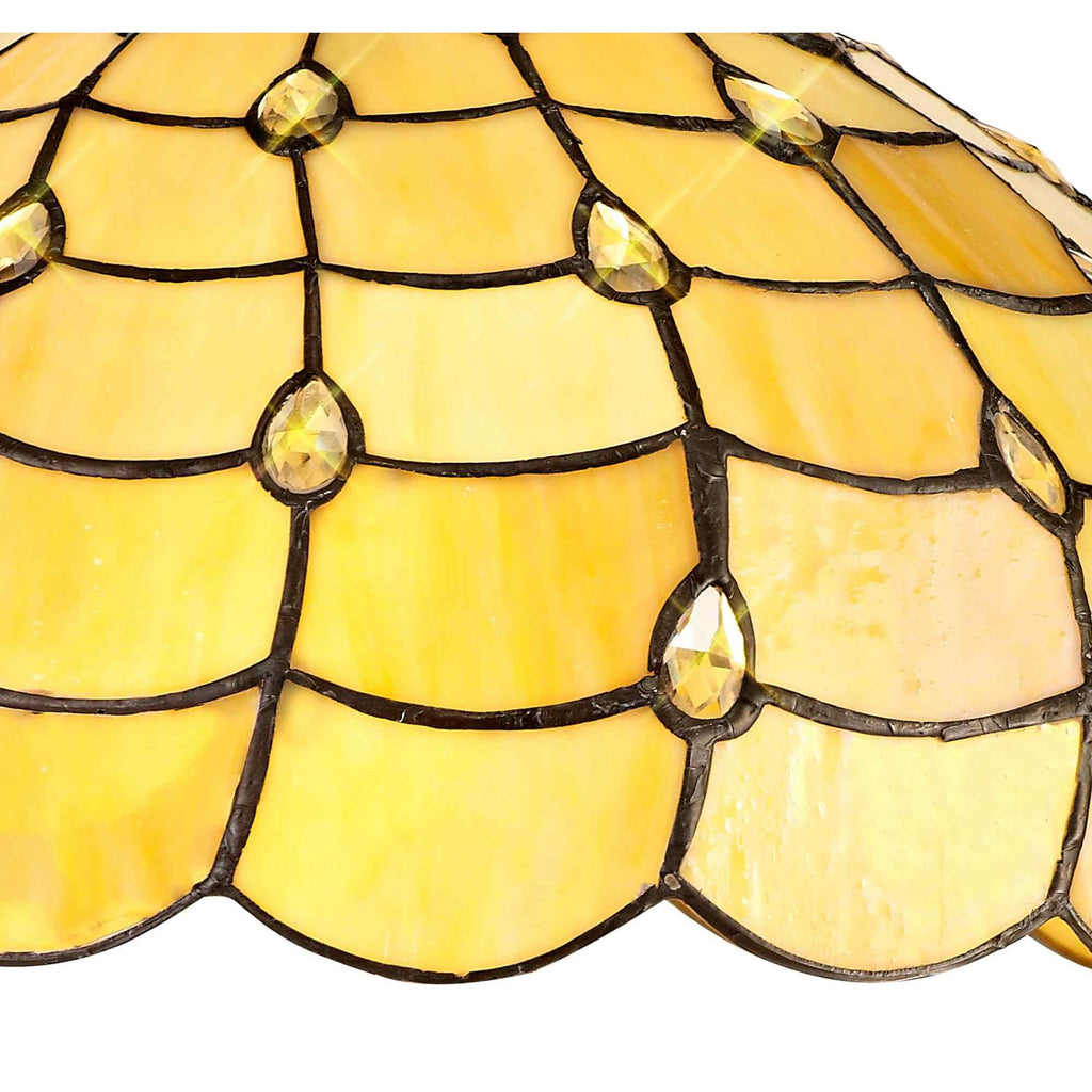NLK00549 Chrisy 2 Light Stepped Design Floor Lamp With 40cm Tiffany Shade Beige/Clear Crystal/Aged Antique Brass